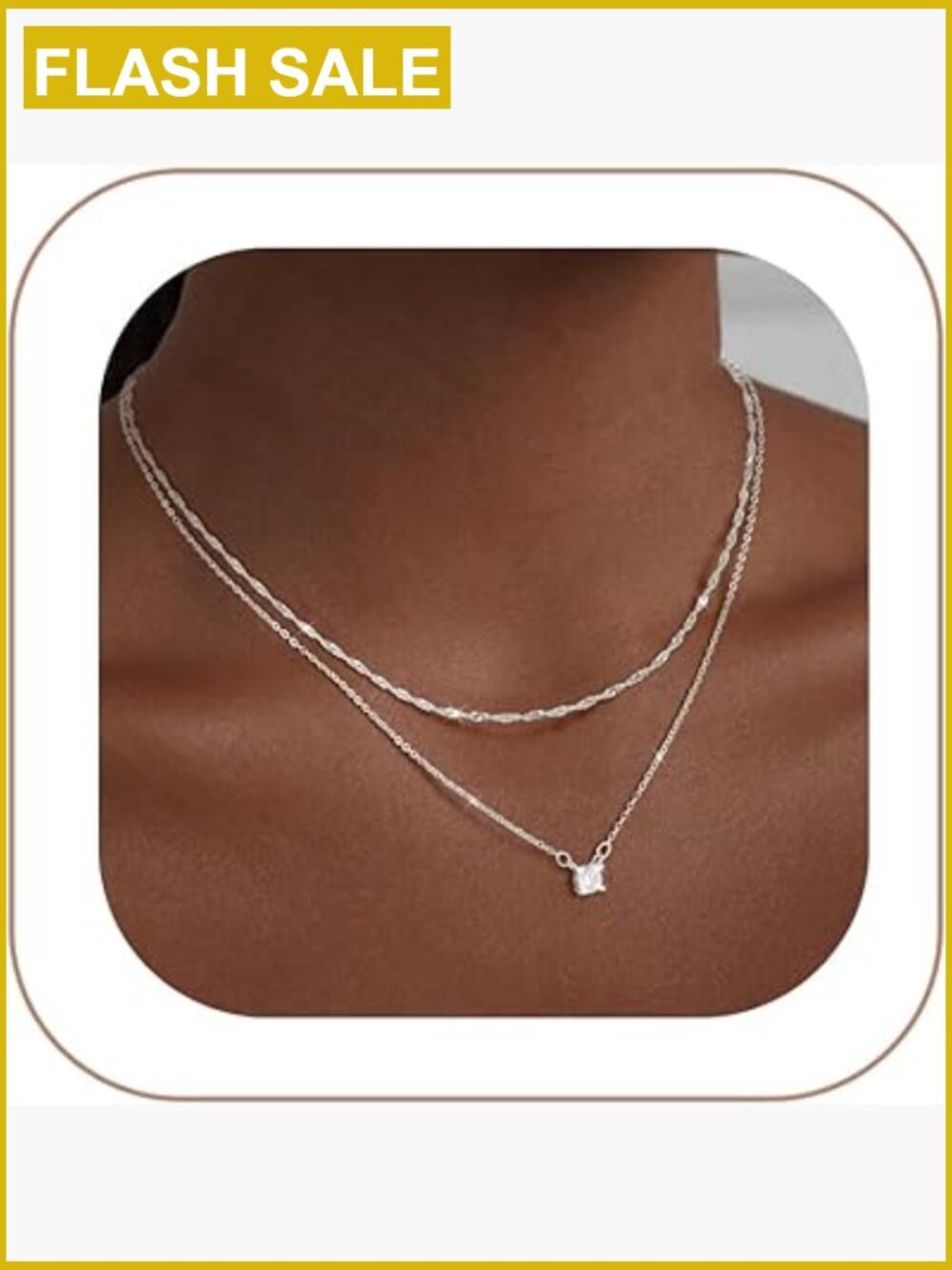 14K Silver Plated CZ Choker Necklace Set Dainty Simple Gold Chain Layered